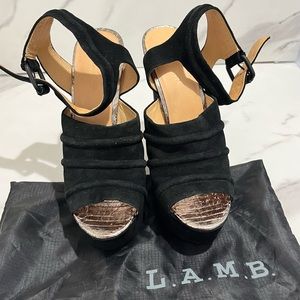 Women's Gwen Stefani L.a.m.b. Black Suede Wedge Platform Sandal